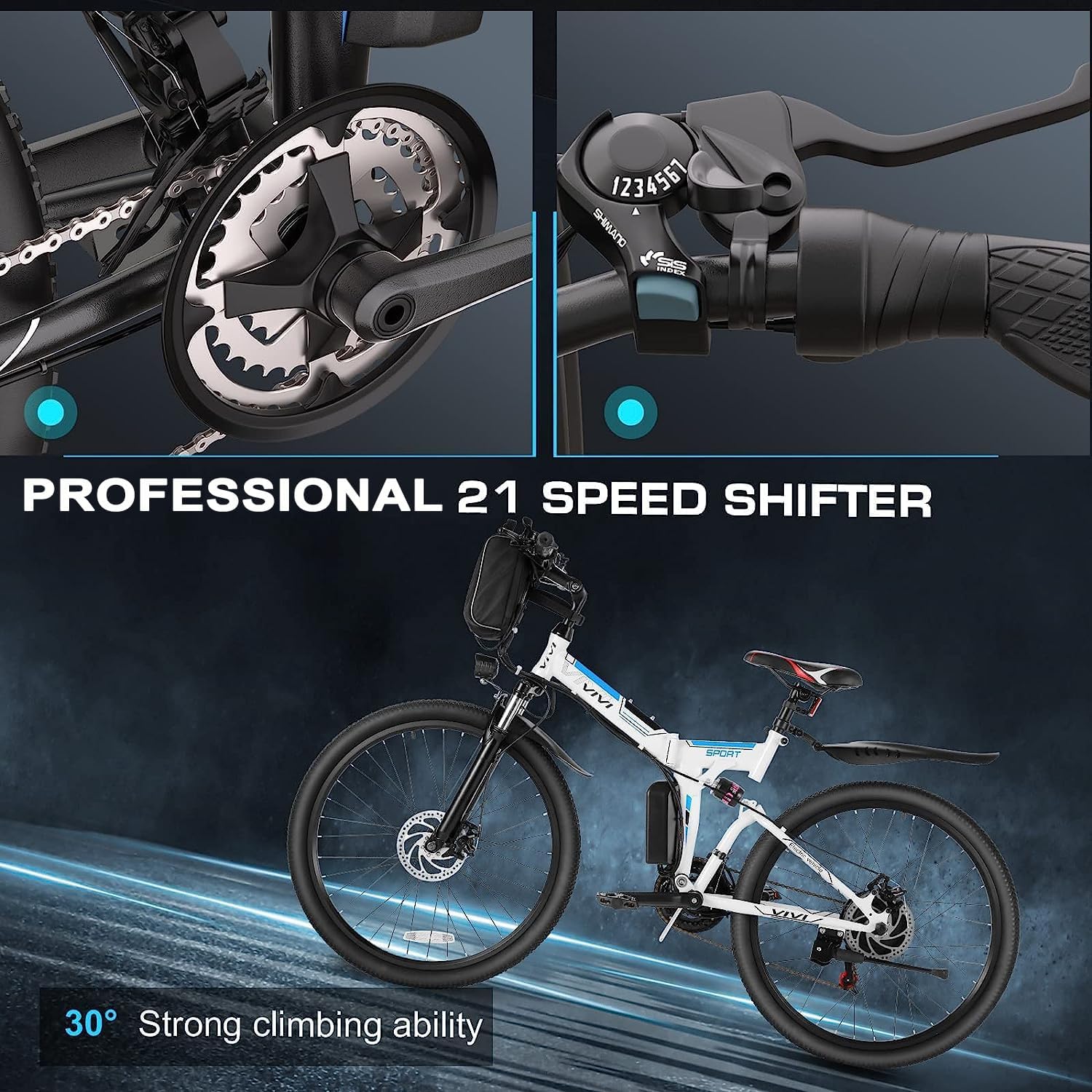 Vivi Electric Bike for Adults 750W Peak Folding Electric Mountain Bike 26'' Commuter Ebike 22MPH Adult Electric Bicycles with Removable Battery, LCD Display, Dual Shock Absorber, UL 2849 Certified