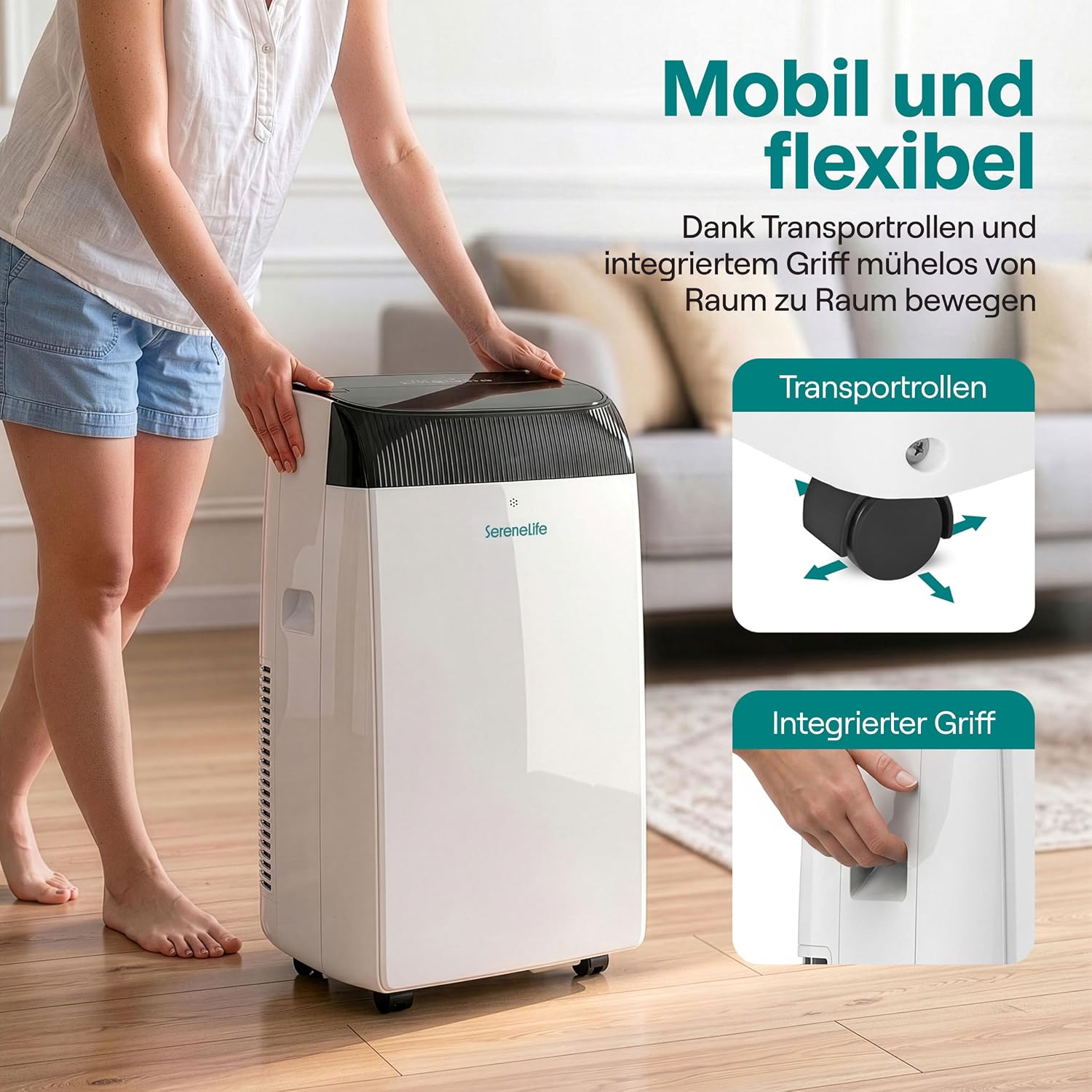 SereneLife Mobile Klimaanlage 4,1 kW 14000 BTU – Klimaanlage Mit Heizfunktion Für Zimmer Bis 40 m² Leise 51 dB Klimagerät Schlafzimmer Mit Entfeuchter, Lüfter, Fernbedienung