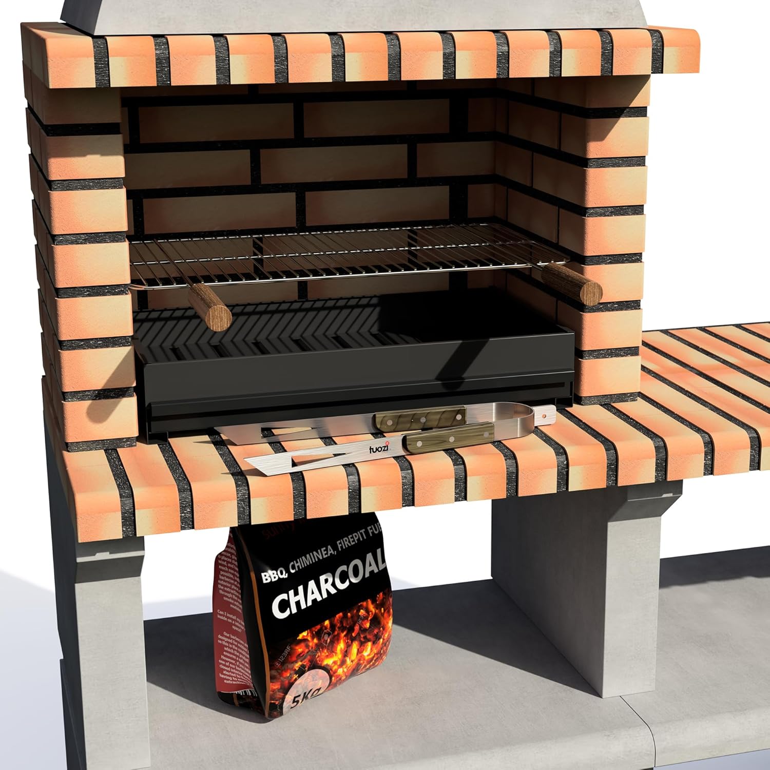 MOVELAR - Prefabricated Wood and Charcoal Barbecue Model Sines XL (Grey, Orange - 144 x 58 x 200 cm) REF: 3530/3 - Outdoor Kitchen for Garden or Patio