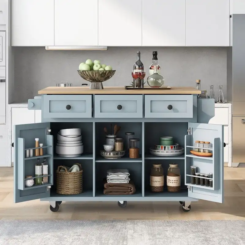 Versatile Drop-Leaf Kitchen Island Cart with 3 Drawers