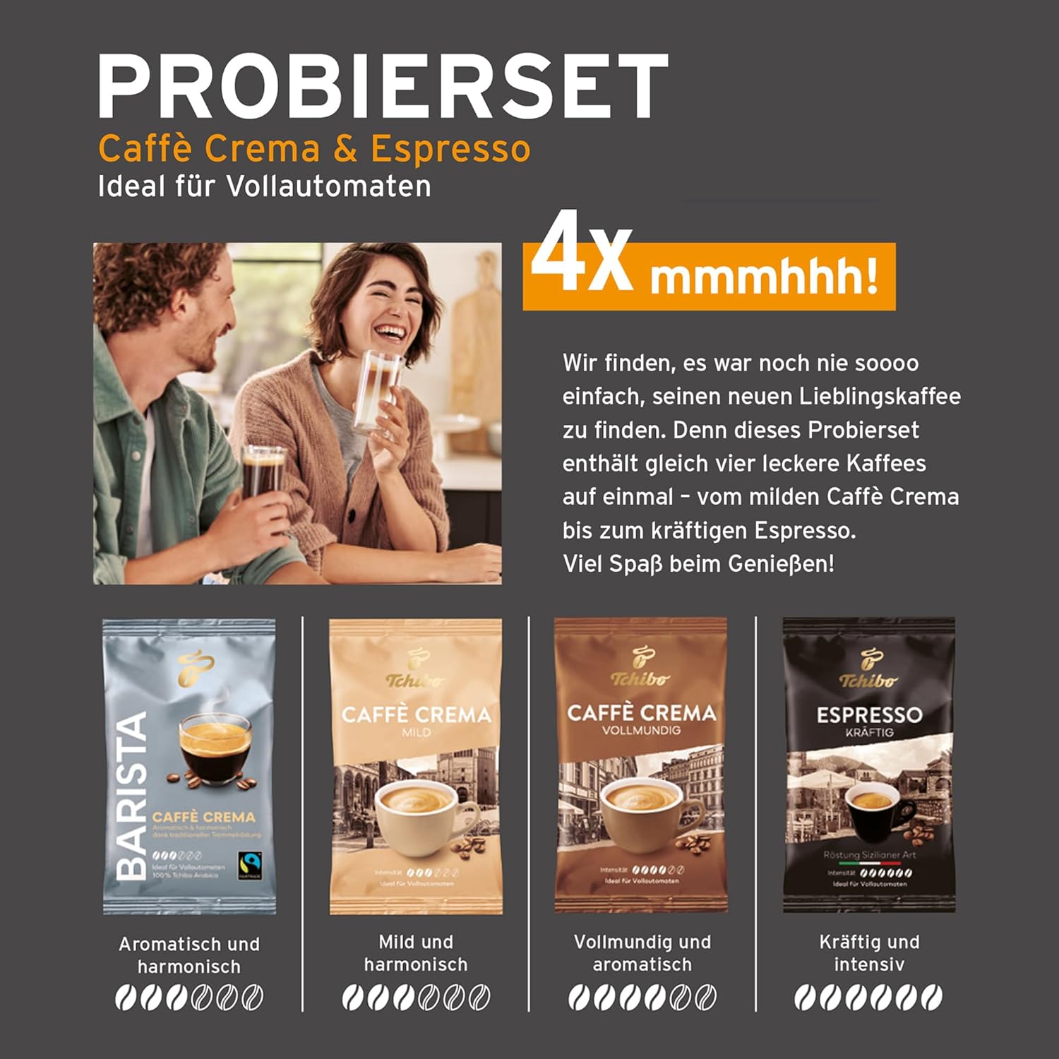 Tchibo Kaffeevollautomat Esperto2 Caffè mit 2-Tassen-Funktion für Caffè Crema und Espresso, Granite Black - INKLUSIVE Kaffeeprobierset GRATIS