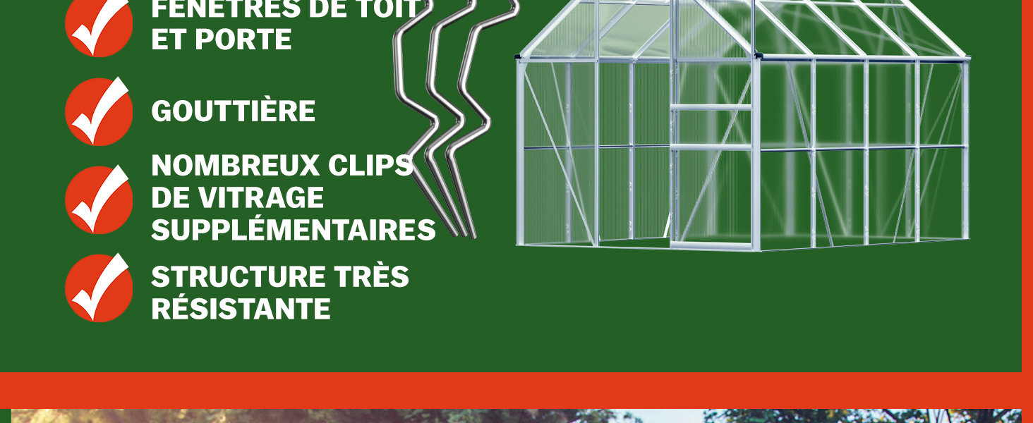 Serre de jardin en aluminium 7,63m³ abri extérieur de jardin pour plantes légumes fruits tomate