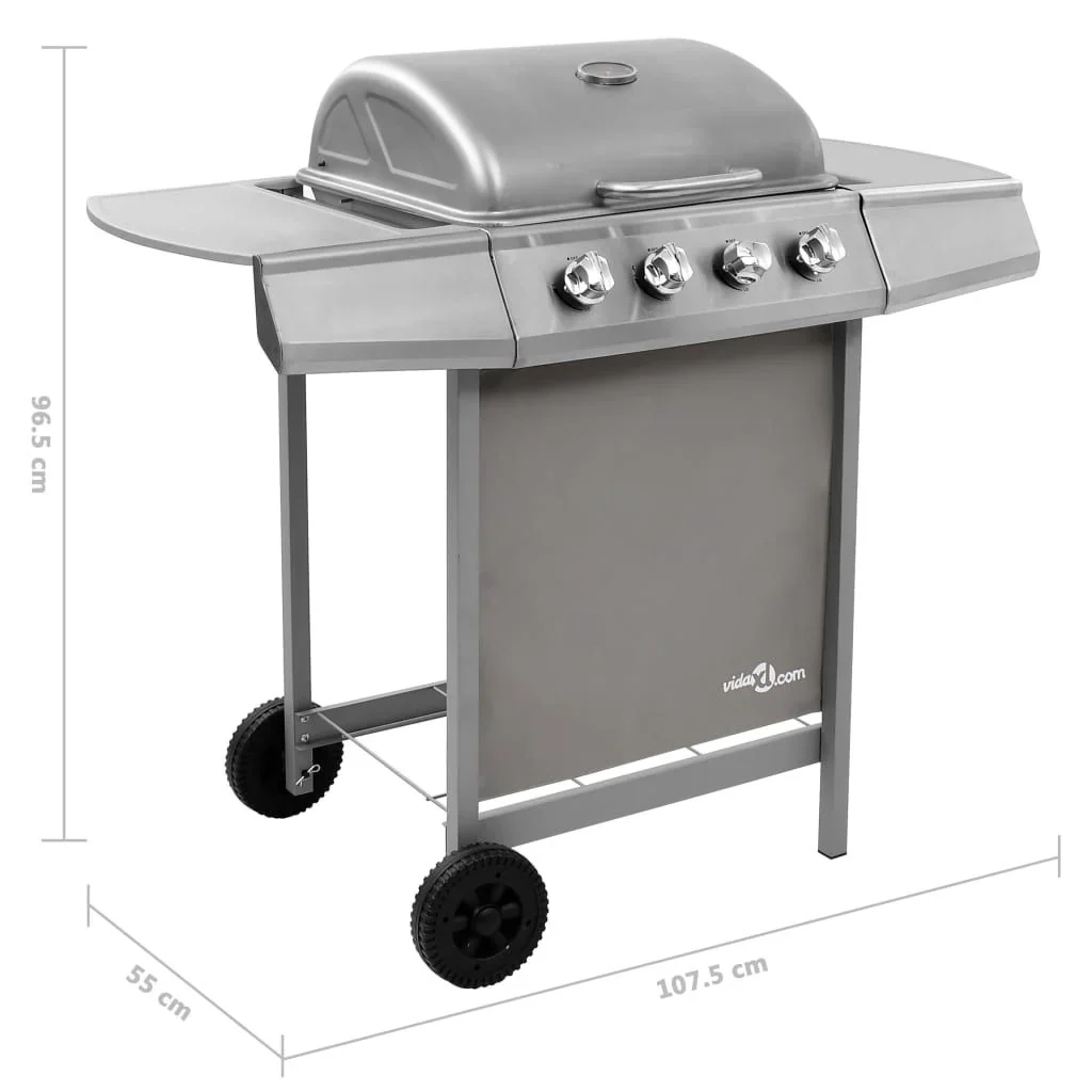Barbacoa De Gas Con 4 Fogones Plateada Vidaxl