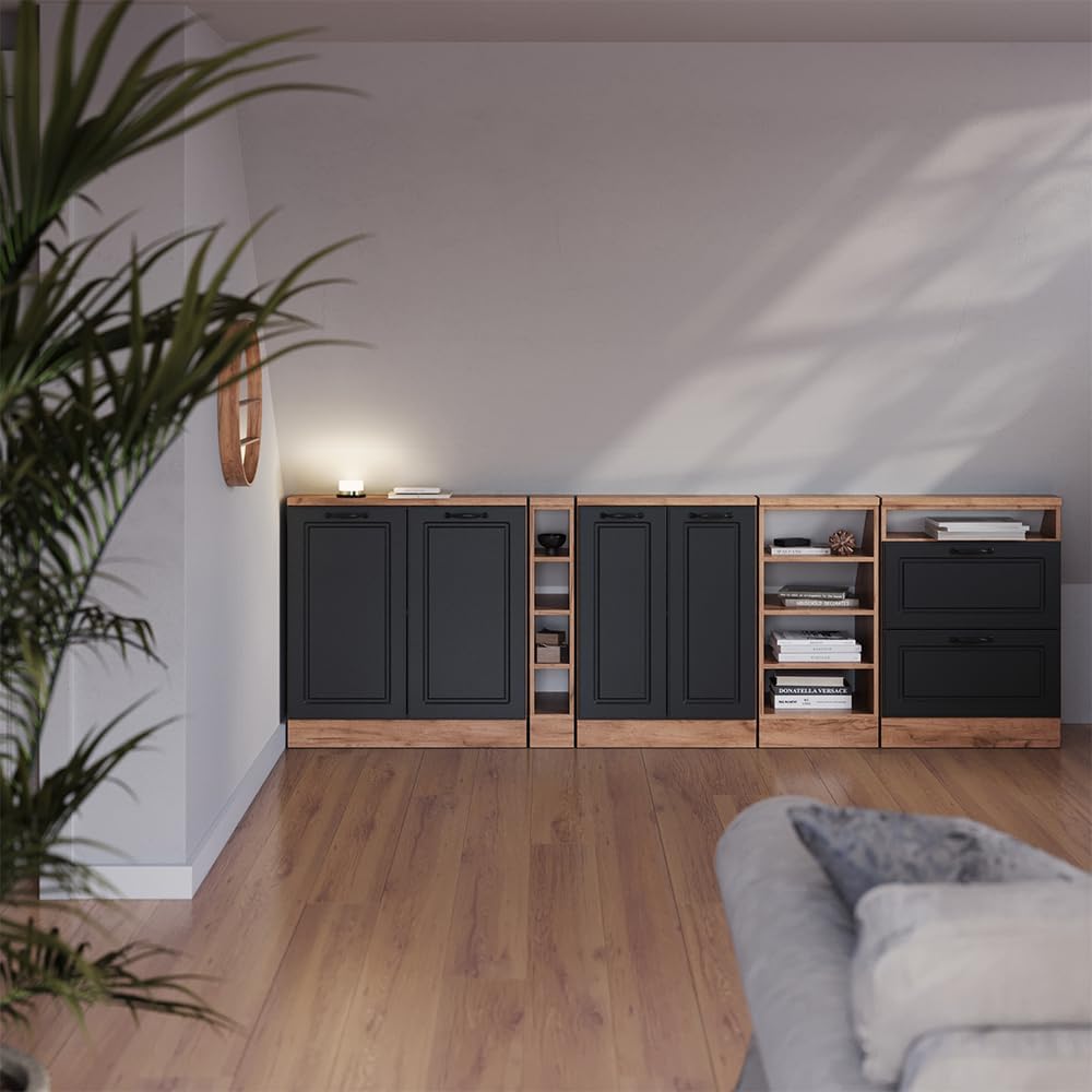 Vicco Dachschrägenschrank-Set Rion, Anthrazit Landhaus/Goldkraft Eiche, 5er Set