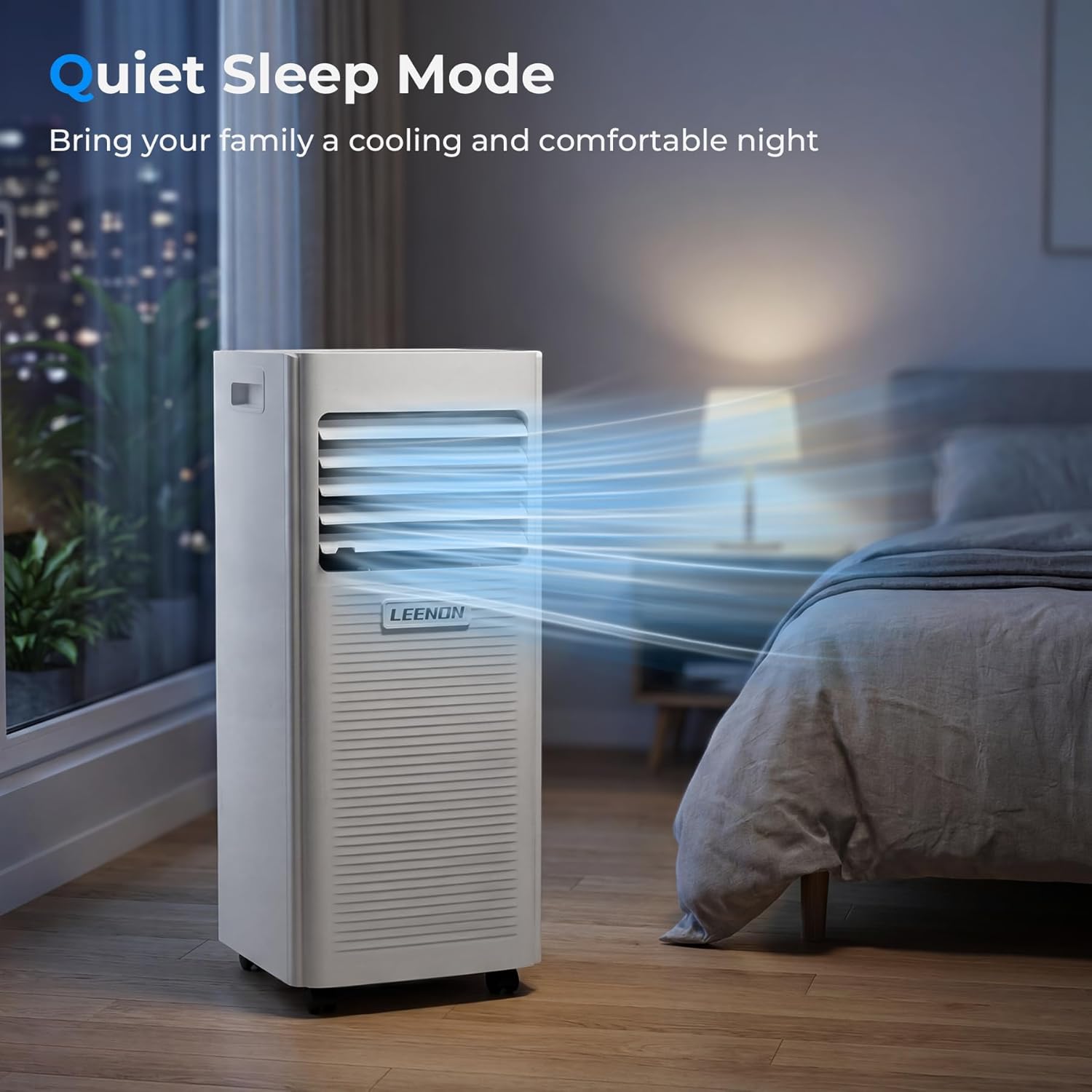LEENON Klimaanlage Mobil Klimagerät 9000 BTU, 4 in 1 Kühlen Entfeuchten Lüftermodus Schlafmodus, 2.6KW Mobile Klima mit Abluftschlauch, Fernbedienung/ 24h-Time, Air Conditioner, Für Räume bis 35 m²