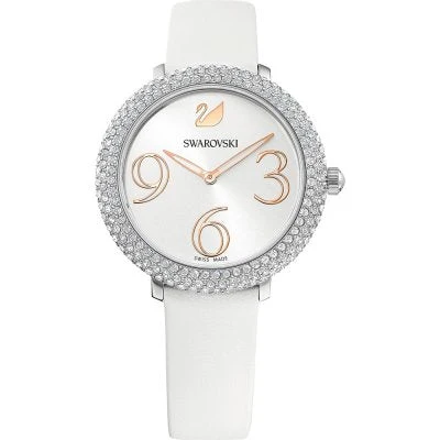 Swarovski Crystal Frost Silver Dial White Leather Strap Women's Watch 5484070