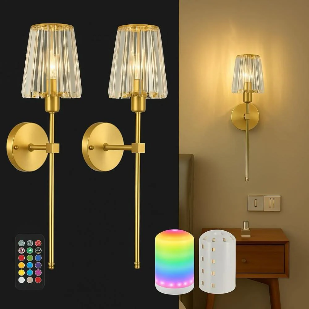 Wireless Crystal Wall Sconces Set of 2
