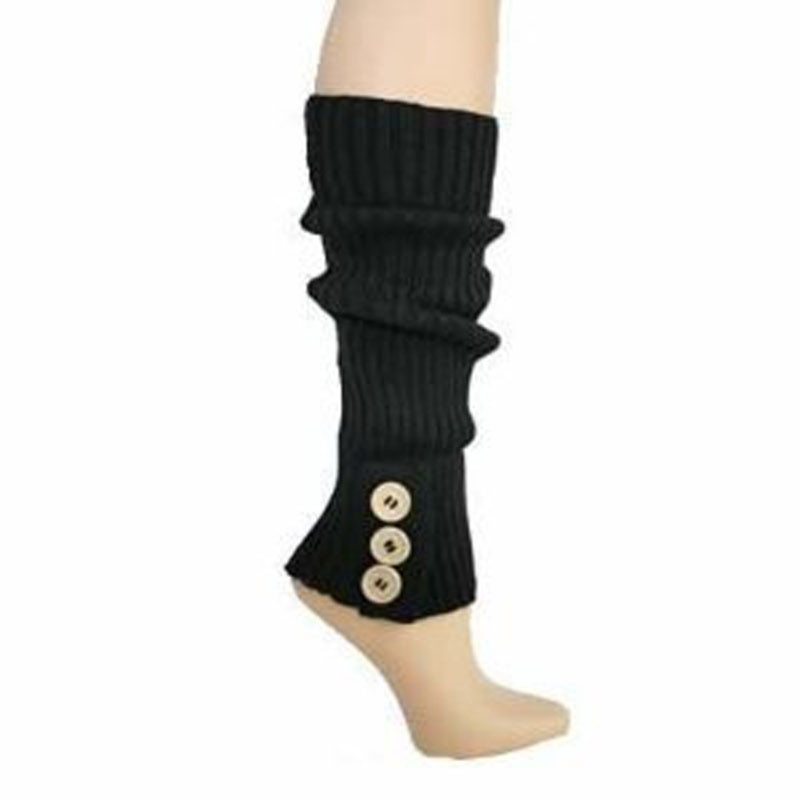 Black Knit Leg Warmers with Button Trim 1258