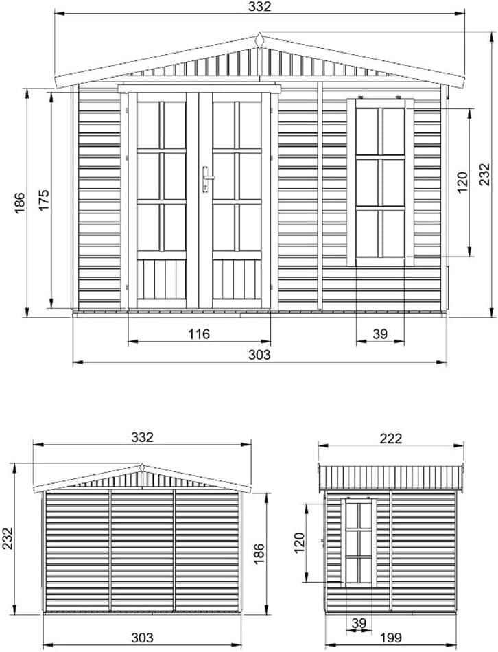 Caseta de jardín de Madera de 6 m2 - Cobertizo Jardin Exterior con Suelo, Ventana, Puerta Doble - Cabaña de jardín para Trabajar en casa - sin Tejas bituminosas - TIMBELA M334FB