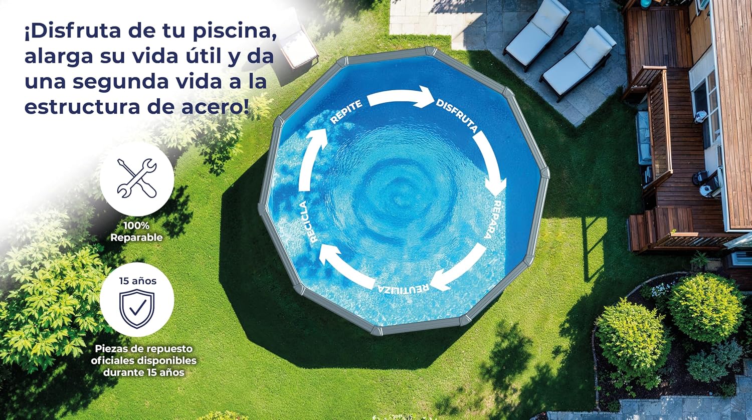 Piscina de Acero Elevada,Redonda con Aspecto Madera. Piscinas Desmontables para Jardín. 240 x 120 cm - Piscina Gre KIT240W Pacific.