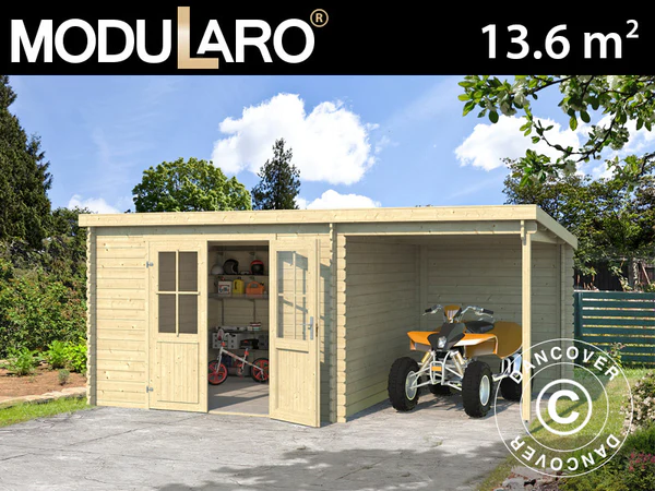 Casetta da giardino Tartu con mantovana check 4,81x2,92x2,11m, 28mm, 13,6m², Naturale