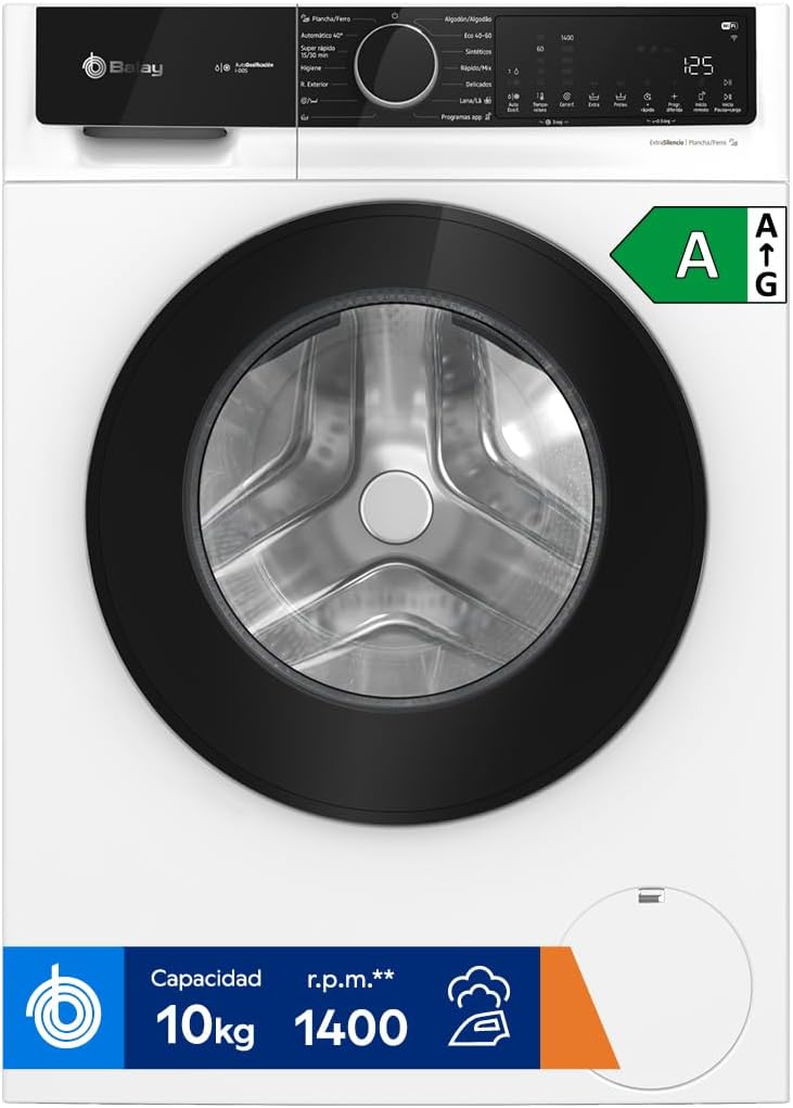Balay – Washing Machine, Free Installation, 10 kg, Self-Dosing, Super Fast and Fast/Mix Programs, Iron, Silent, Home Connect, White, 3TS3104BH