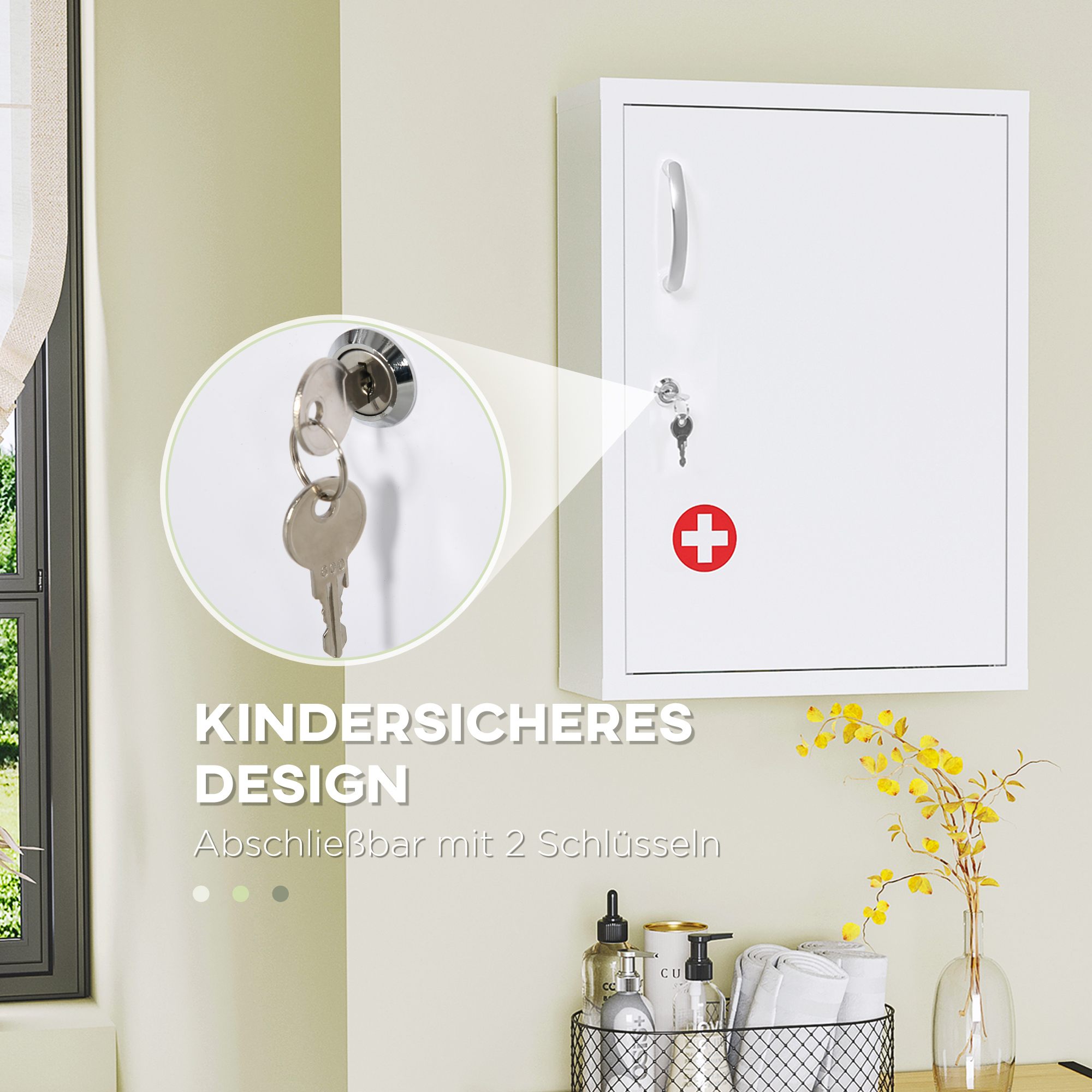 kleankin Medicijnkast, 3 Compartimenten, Afsluitbaar, met Receptenvak, Stevig Stalen Behuizing, Wit, 40 x 15 x 53,5 cm