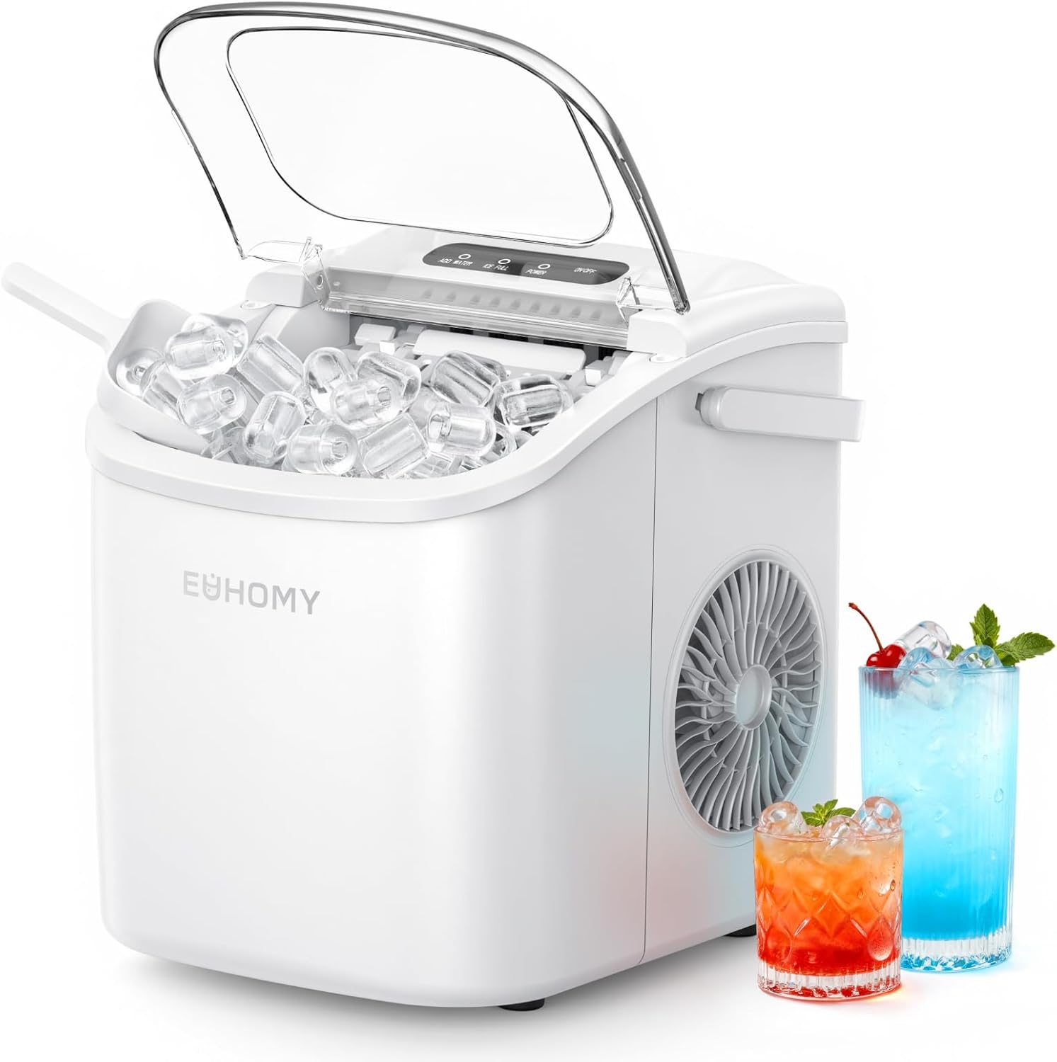 EUHOMY Eiswürfelmaschine Klein, 12KG Eiswürfelbereiter Ice Maker, 9 Würfel in 6 Minuten fertig, Schwarz Eiswürfelmaschine mit Tragbarem Griff, 12KG/24H, Selbstreinigendes Eiswürfelmaschinen