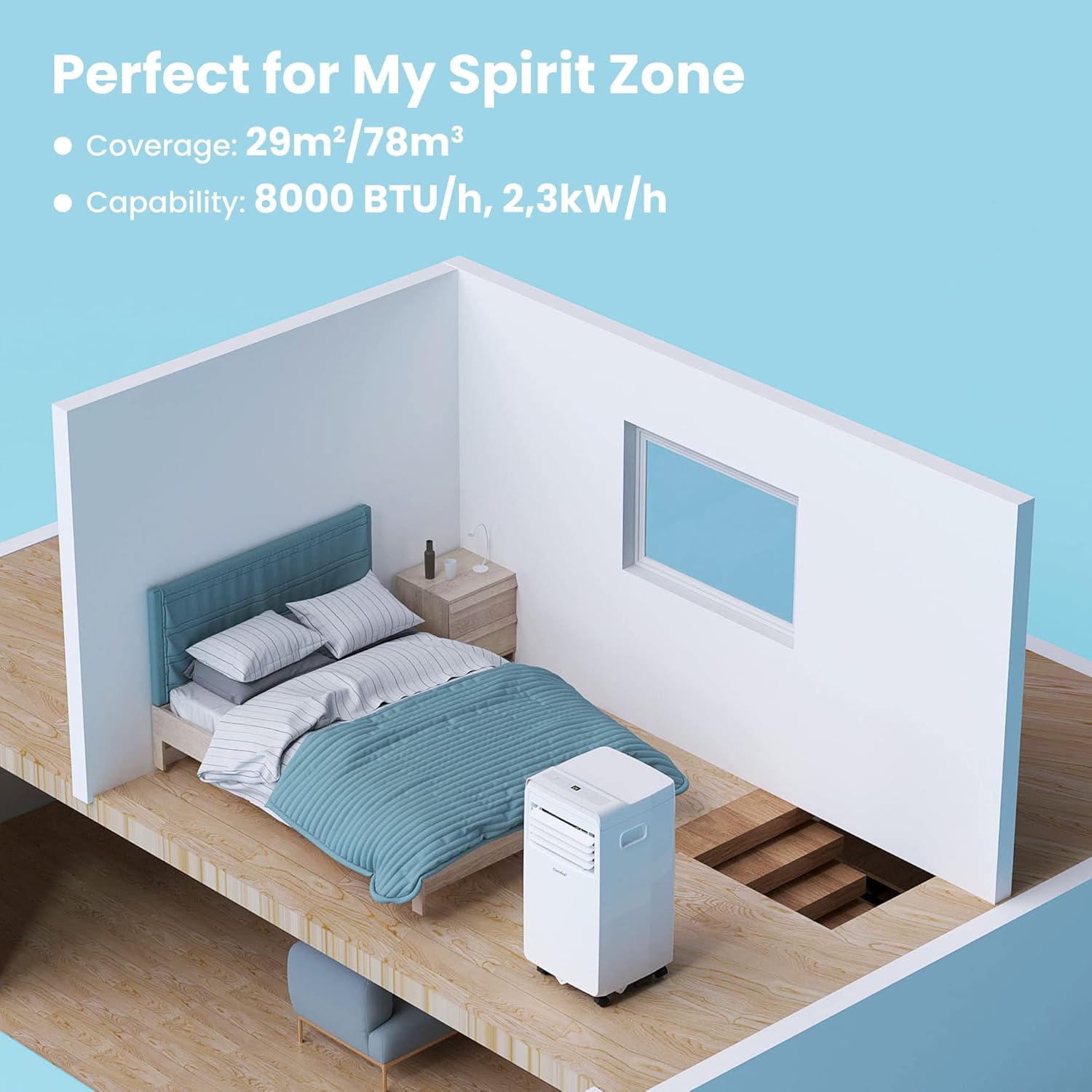 Comfee Mobiles Klimagerät MPD1-12CRN7, 12000 BTU 3,5kW, Kühlen&Ventilieren&Entfeuchten, Raumgröße bis 117m³(43㎡), Mobile Klimaanlage mit Abluftschlauch
