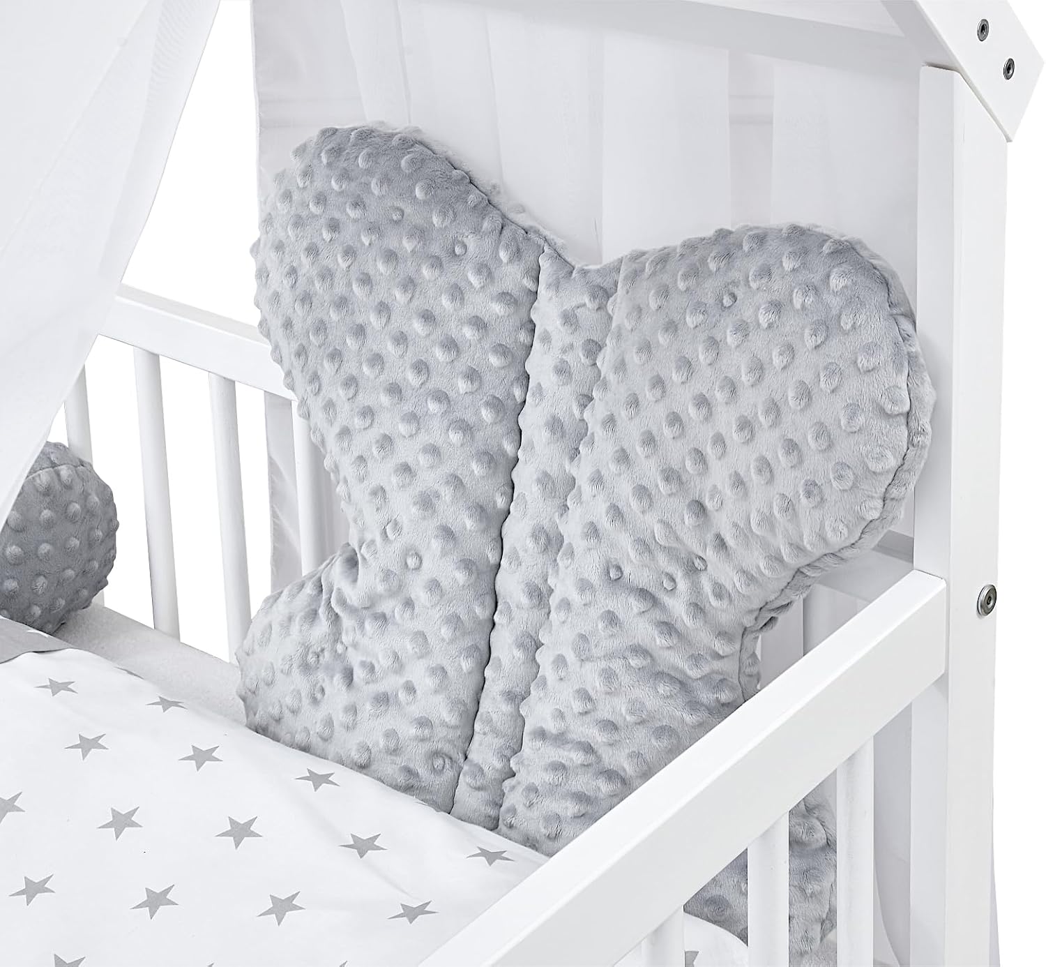 Baby Delux Babybett Komplett Set Hausbett 60x120 cm weiß Schublade Rausfallschutz Kinderbett Matratze Bettwäsche Deko Set (Prince Stars)