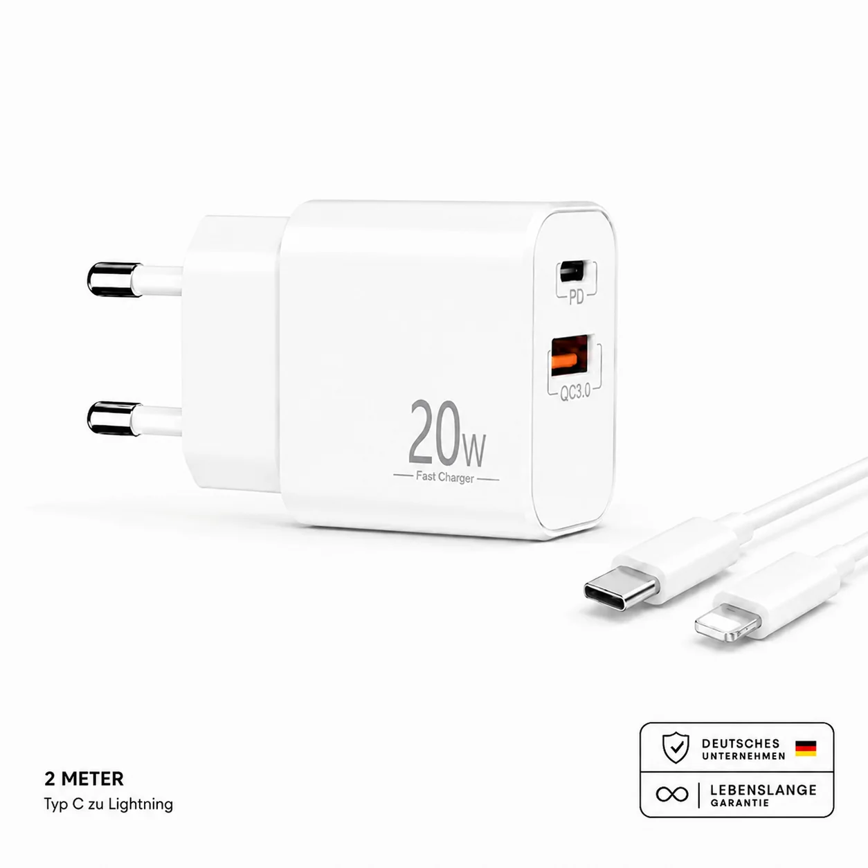 Schnellladegerät USB-C + USB-A Dual Netzteil Universal mit Kabel