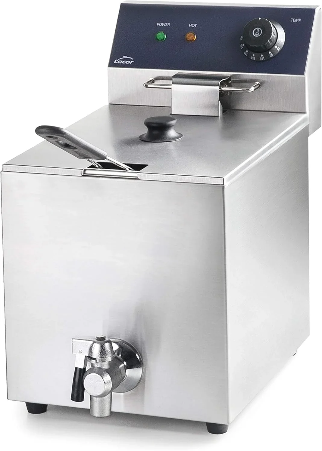 Lacor 69468 69468-Freidora eléctrica con Grifo Profesional 3250 W, 8 L, Acero Inoxidable