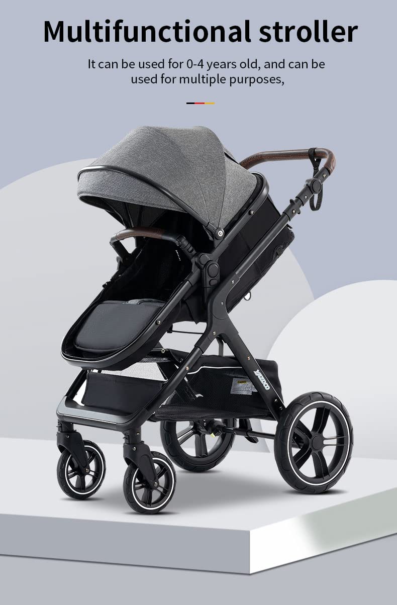 YAZOCO kinderwagen 3 in 1 Buggy Babybett Komplett Set Einem Klick Zusammenklappbarer Kinderwagen, KombiKinderwagen Aluminiumrahmen für Neugeborene (Schwarz)