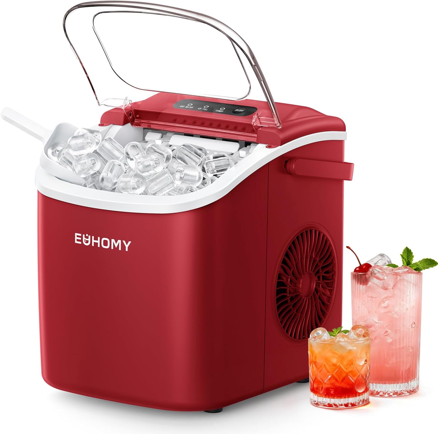 EUHOMY Eiswürfelmaschine Klein, 12KG Eiswürfelbereiter Ice Maker, 9 Würfel in 6 Minuten fertig, Schwarz Eiswürfelmaschine mit Tragbarem Griff, 12KG/24H, Selbstreinigendes Eiswürfelmaschinen