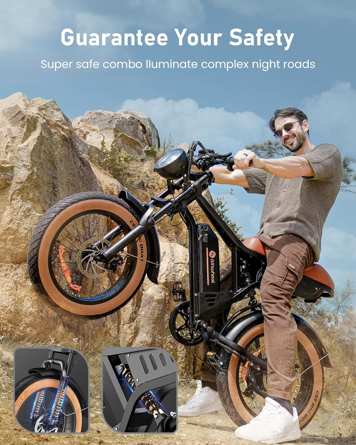 R6 Fat Tire Electric Bike for Adults 1500W Motor, 28MPH, Max 75 Miles Electric Motorcycle, 20 Fast Electric Dirt Bike, Shamano 7-Speed E-Bike Full Suspension, R/L Turn Headlight, UL2849 Certified