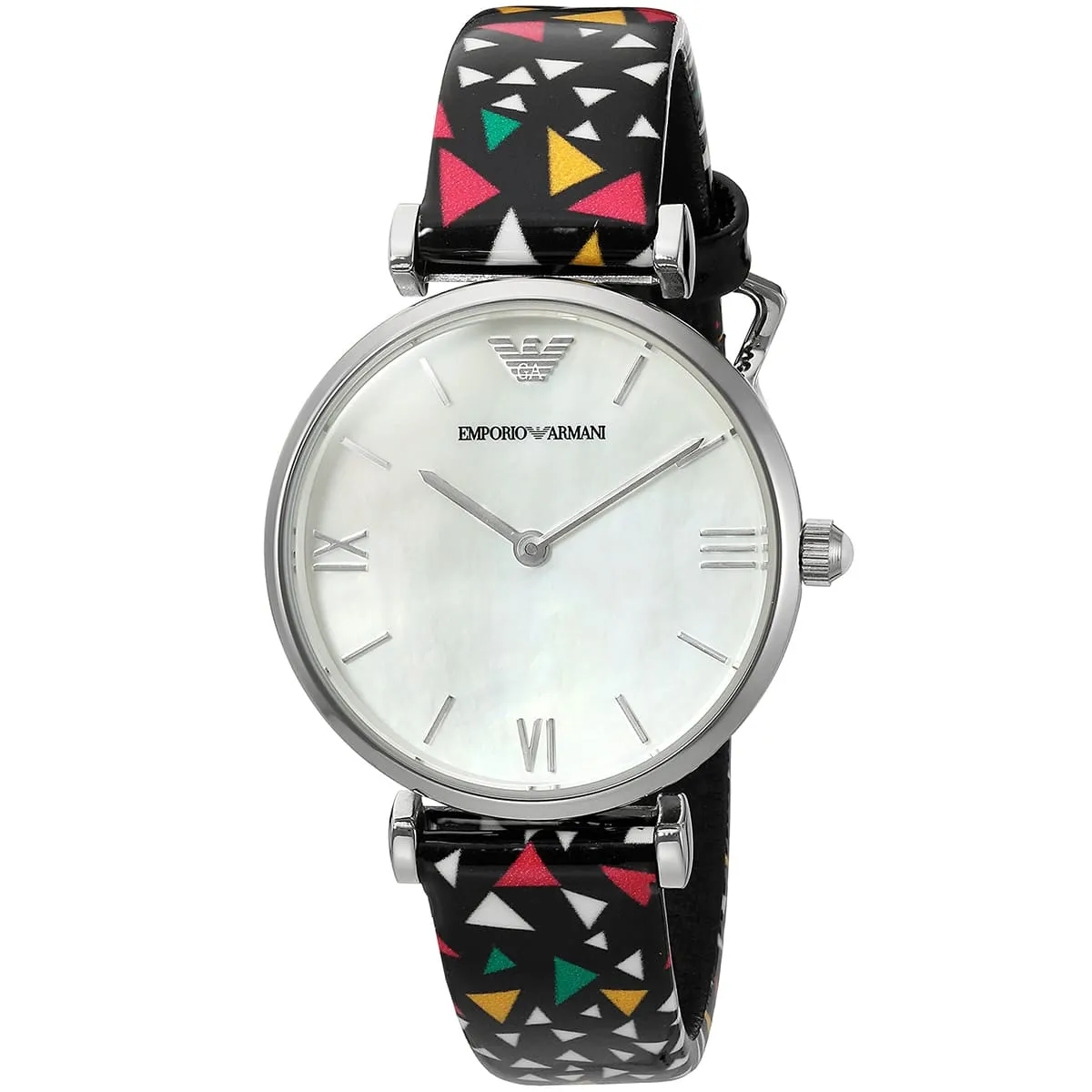 Emporio Armani Gianni T-Bar MOP Dial Multi-colored Printed Leather Women's Watch - AR1995