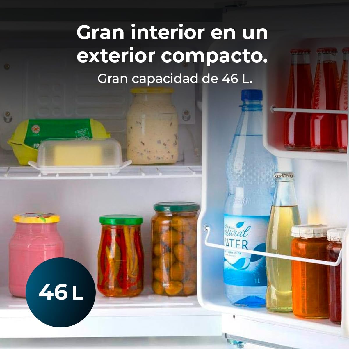 Cecotec Mini Fridge 46 L GrandCooler 20000 L SilentCompress Black. Height 48.8 cm, Width 48 cm, Low Consumption, Reversible Door, Cyclic Operation, Compact Design