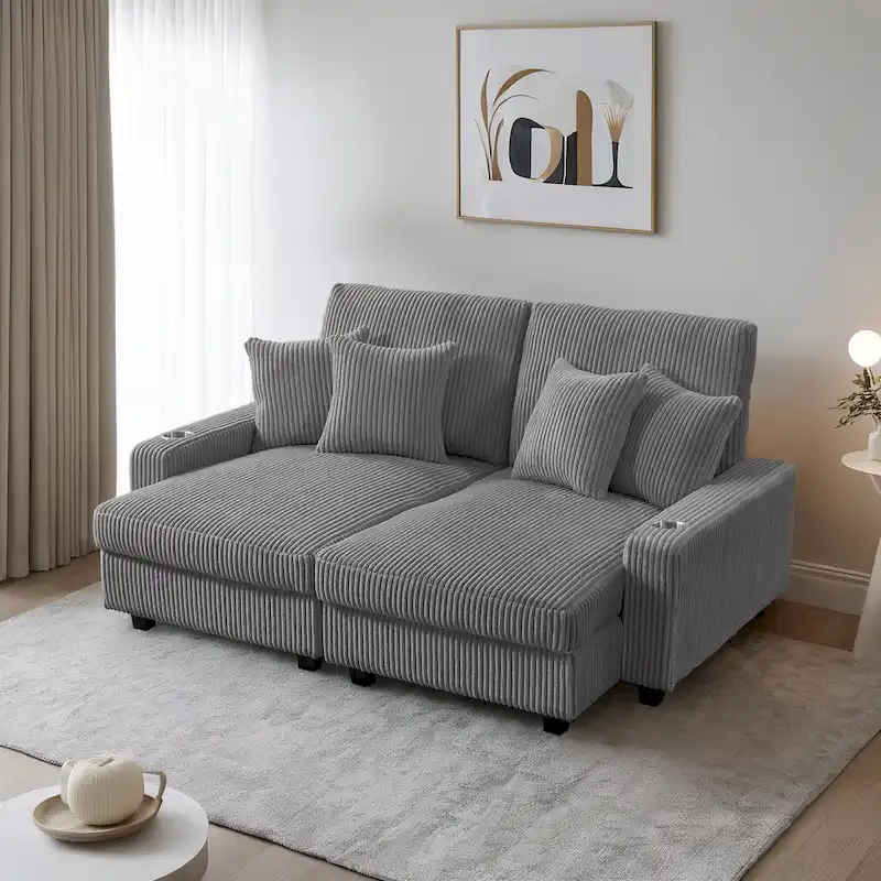 74-Inch Upholstered Chaise Lounge Loveseat with Adjustable Backrest