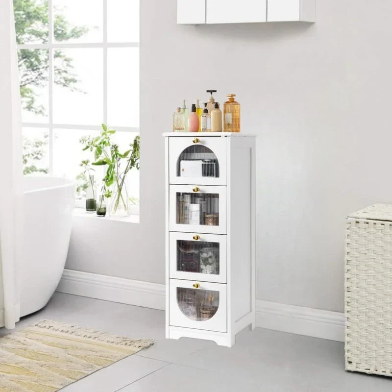 Compact Wooden Bathroom Floor Cabinet with 4 Drawers for Storage