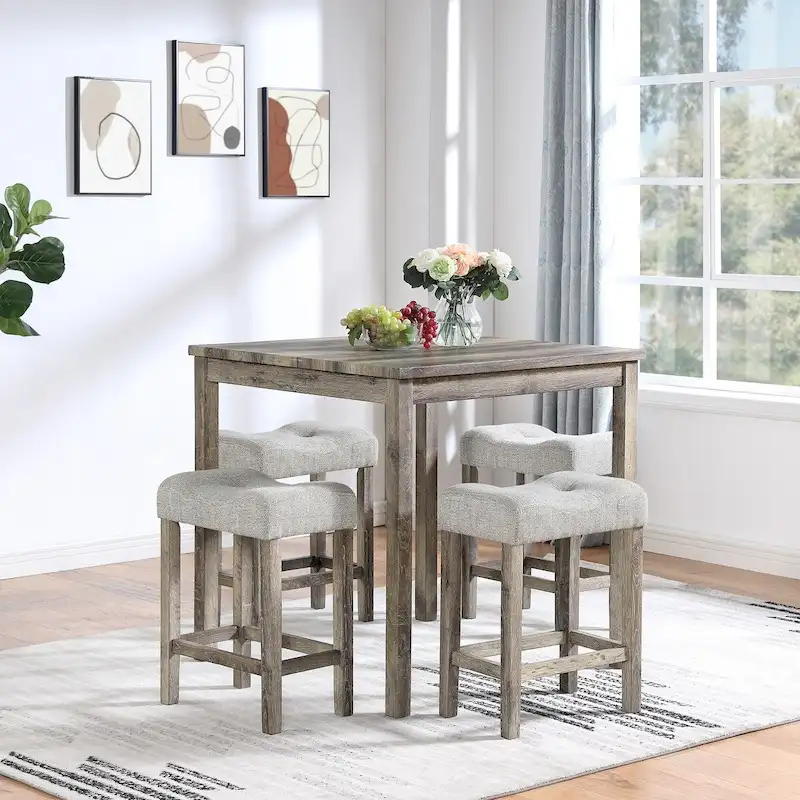 5-Piece Wood Dining Set: Square Table with 4 Upholstered Chairs