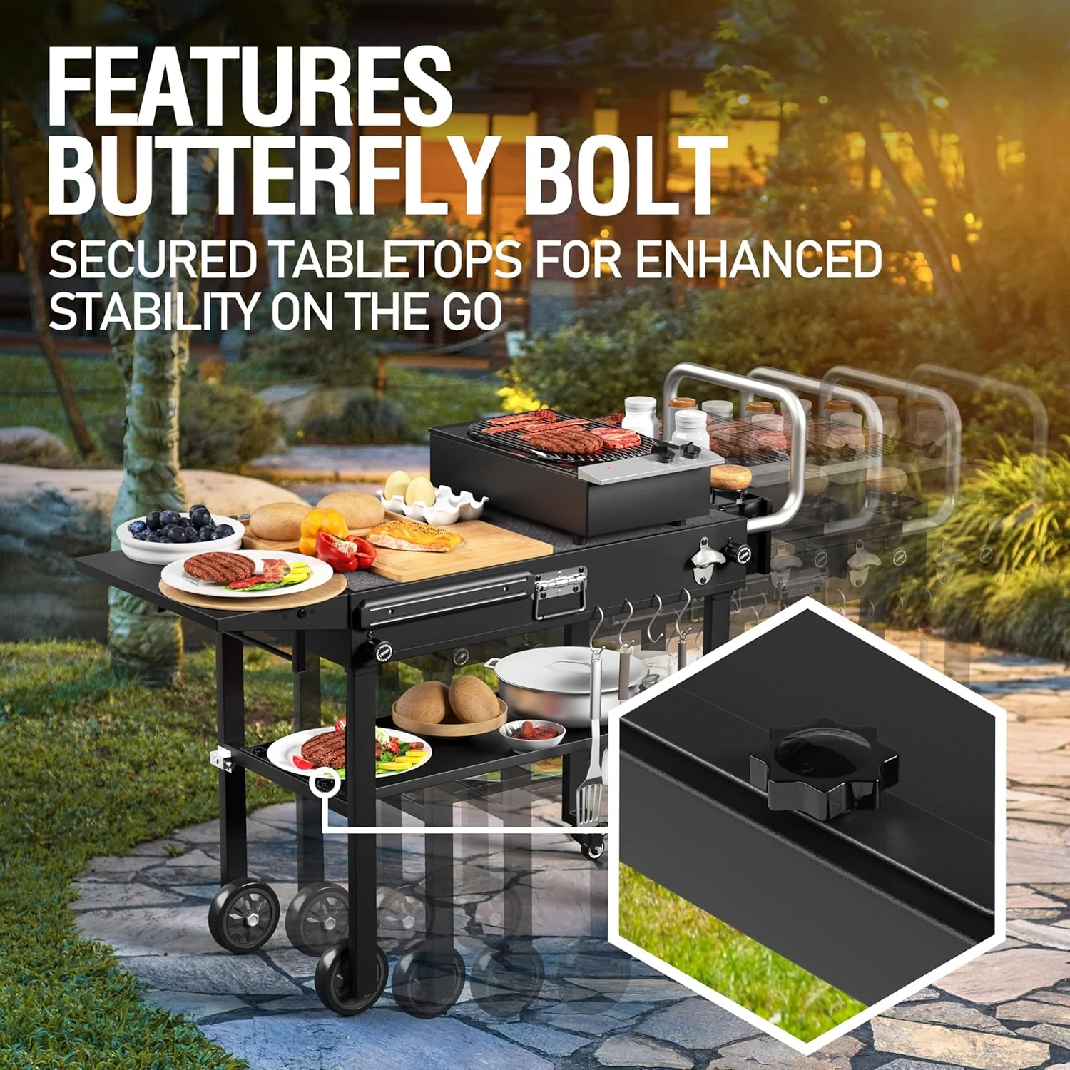 Blackstone Ninja Portable Grill Cart – Folding BBQ Table with Wheels, Durable Outdoor Cooking Station
