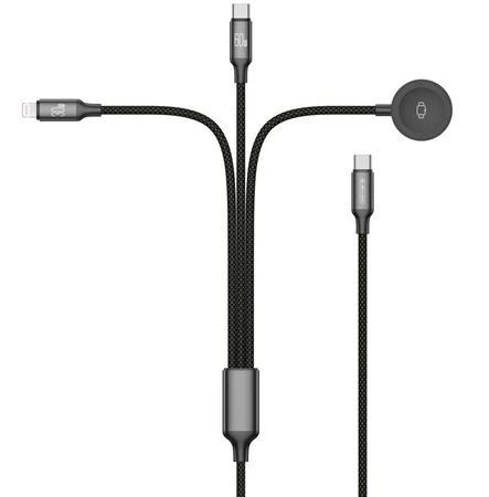 3-in-1 Ladekabel für Apple Watch  1,2 m �?USB-C 60W, Lightning 30W &Ladefunktion