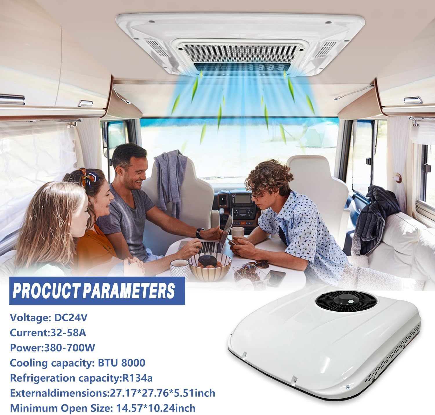12V Dachklimaanlage für Wohnmobile,12V Klimaanlage,8000BTU elektrische Standklimaanlage, geräuscharmer Betrieb,geeignet für Wohnmobile, Reisemobile, Lkw, Geländewagen, SUV, Busse