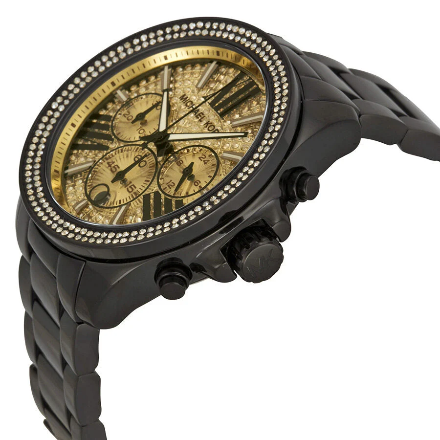 Michael Kors Wren Chronograph Crystal Pave Dial Black Ion-plated Women's Watch - MK5961