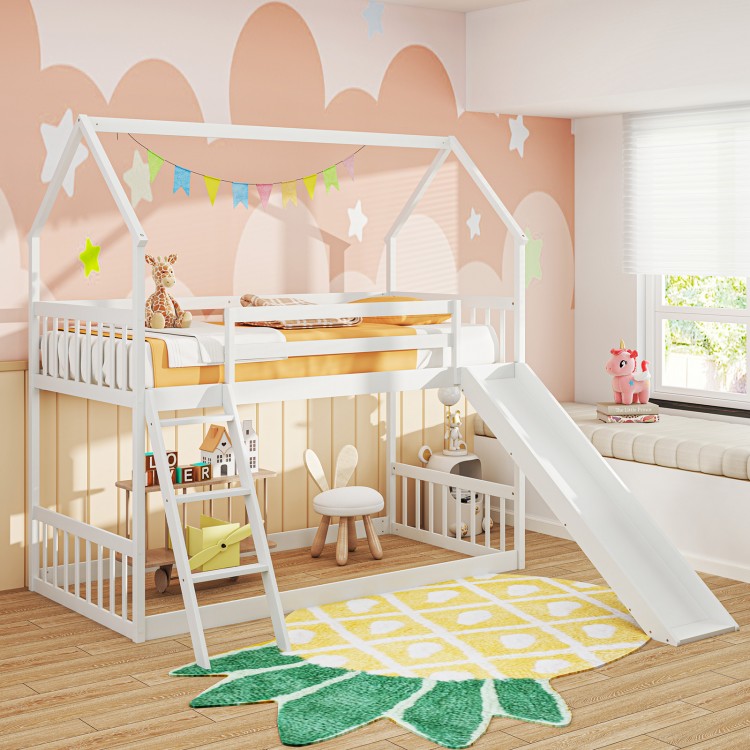 Twin Over Twin House Bunk Bed with Slide and Ladder