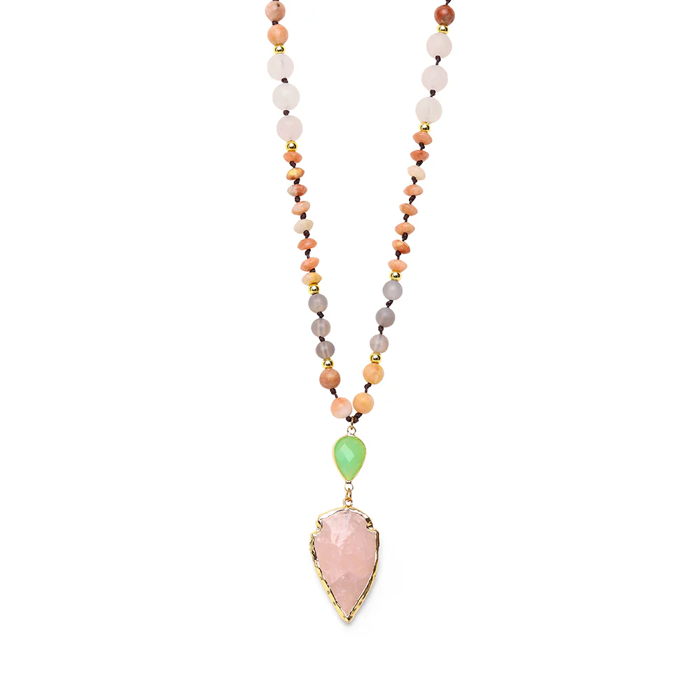 Rozenkwarts Cupido Ketting - Mala Pijlpunt - Jaspis & Aventurijn - Pijlpunt