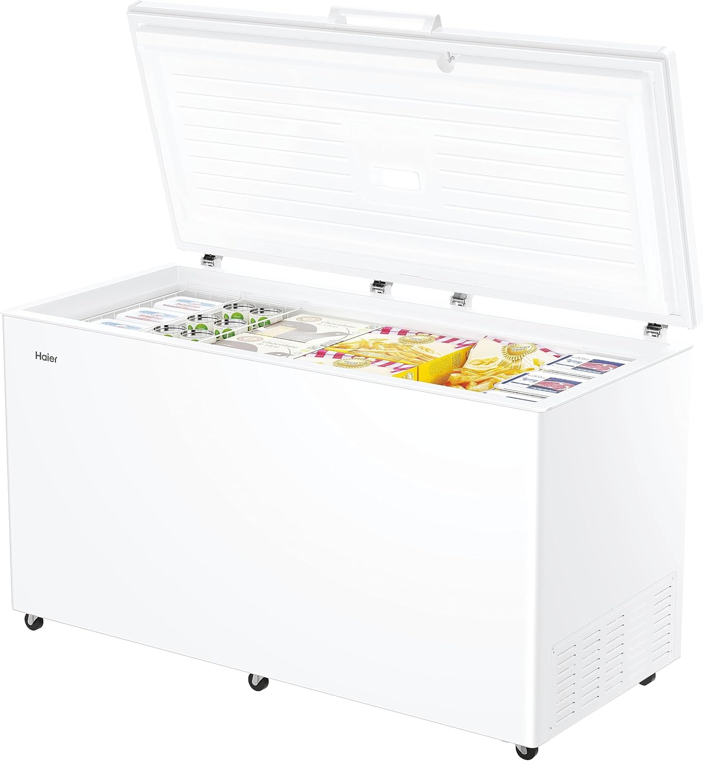 Haier Serie 7 Gefriertruhe, 508 Liter, Fast Freeze-Funktion, antibakterielle Behandlung, einstellbare Temperatur, LED-Licht, Klasse E, 154,5 x 75 x 89 cm, Weiß – HCE520E