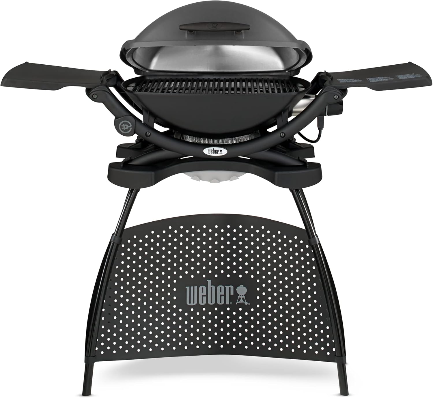 Weber Q2400 Elekrogrill mit Stand + Seitentischen, 54 x 39cm Grillfäche, portable, 2-geteilter porzellanemaillierter Guss-Grillrost, Aluminiumguss Deckel & Gehäuse - Dark Grey (55020879)