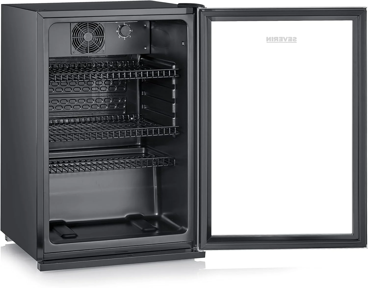 SEVERIN Flaschenkühlschrank, mit integriertem Schloss und integrierter LED-Beleuchtung, 118 L Nutzinhalt, schwarz/silber, FSK 8840
