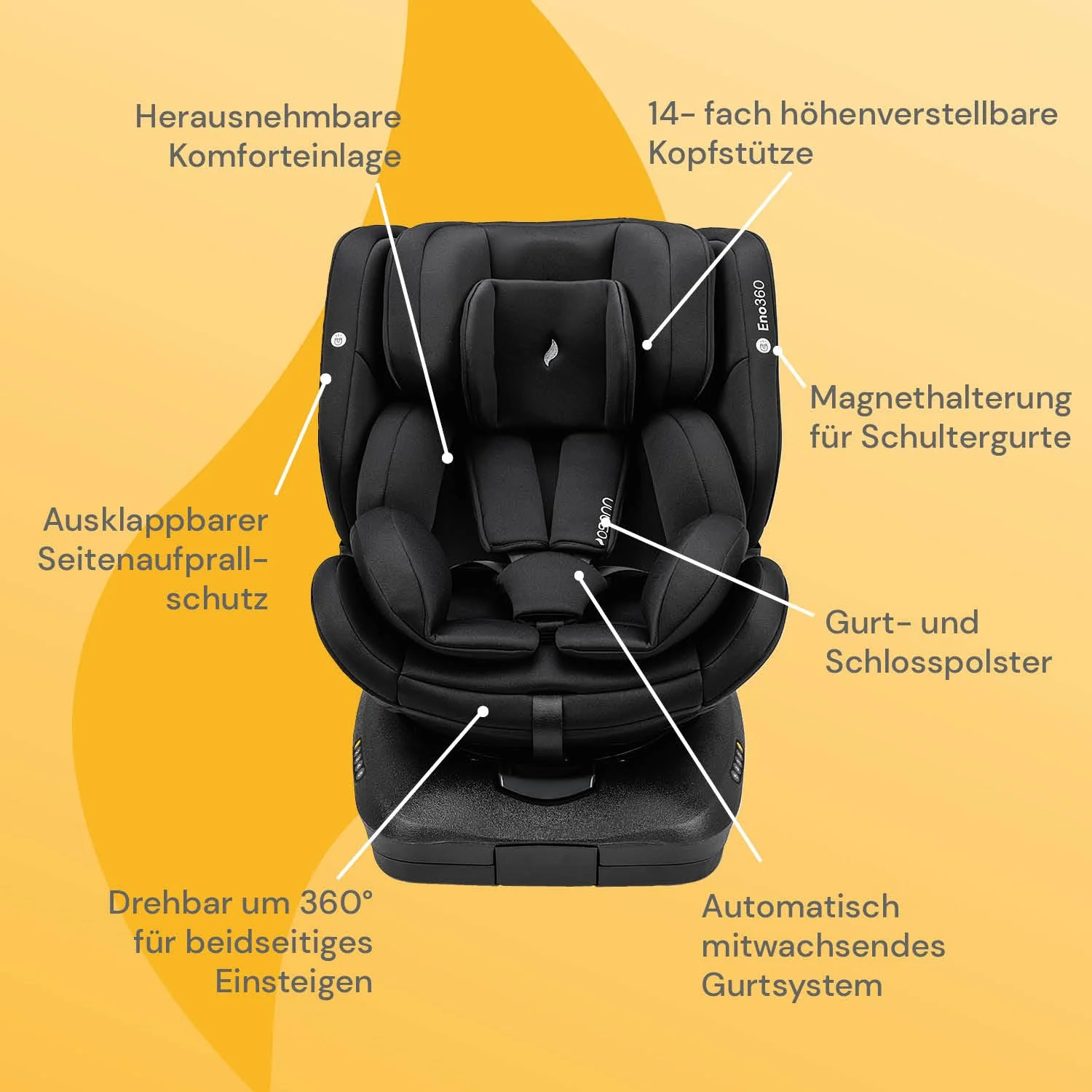 Osann Eno360 i-Size, drehbarer Kindersitz 40-150 cm, Reboarder mit Isofix, Baby Autositz – Dark Grey Melange