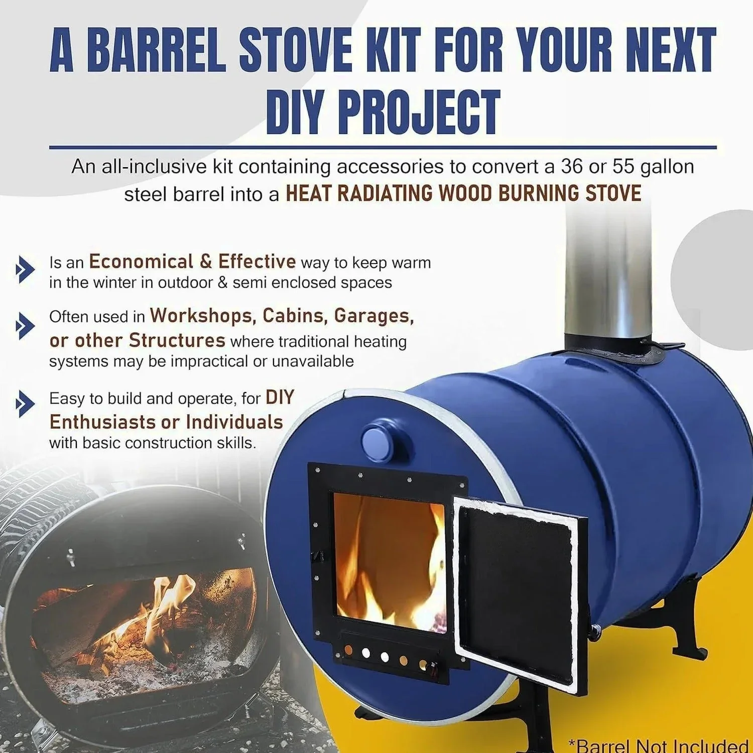 Barrel Stoves Kit C Perfect For 30-55 Gallon Drum Wood Stove Kit - Wood Burning Stove Kit Barrel Stove Door - Fire Wood Camp Stove Kit Wood Stove Kit for Emergency Heating & Cooking