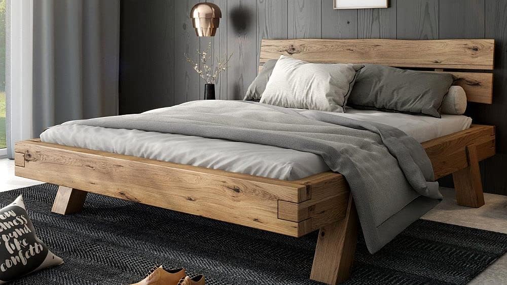 Generic Bett Futonbett Balkenbett Rustic-Eiche massiv Holz geölt Schlafzimmer Henny 140 x 200 cm