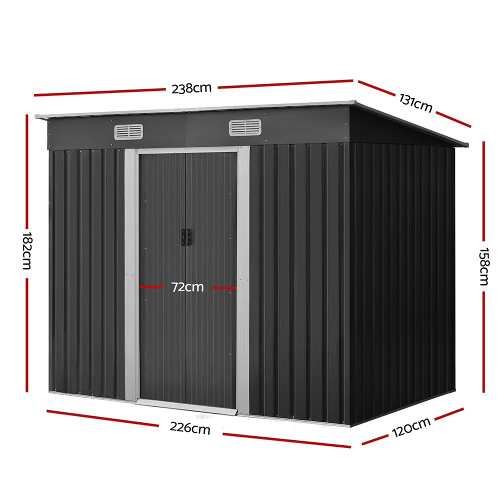 Giantz 2.38x1.31M Metal Garden Shed Grey Sliding Door