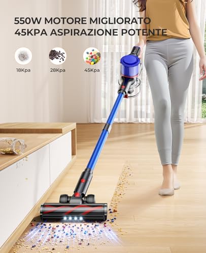 45kPa/550W/60Mins Aspirapolvere Senza Fili Potente Scopa Elettrica Senza Fili con tavoletta aromatica Aspirapolvere Verticale Anti Avvolgimento Aspira Briciole per Pavimenti/Tappeti : Amazon.it: Casa e cucina
