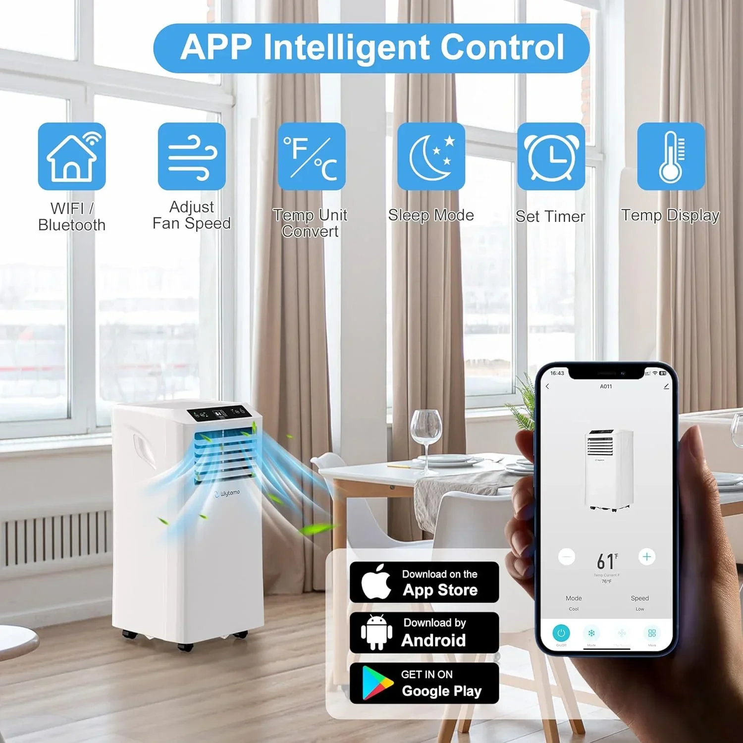 10,000 BTU Portable Air Conditioners  Smart WIFI Remote Control, 3-in-1 Portable AC Unit, Dehumidifier and Fan