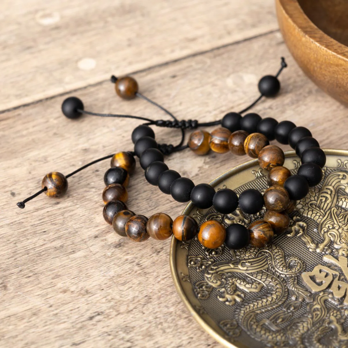 Set van 2 - Vriendschapsarmbanden - Onyx & Tijgeroog - Verstelbaar