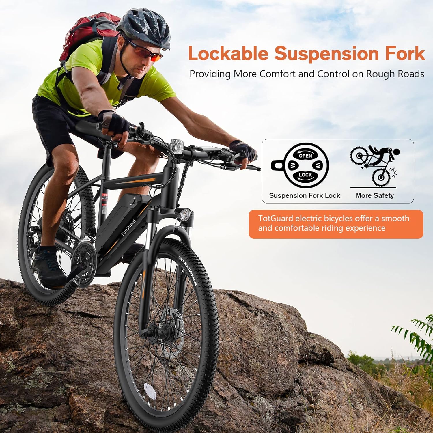 TotGuard Electric Bike, 27.5 Electric Bike for Adults 500W Ebike 21.6MPH Adult Electric Bicycles Electric Mountain Bike,48V 499WH Removable Lithium Battery,21-Speed Gears,Lockable Suspension Fork