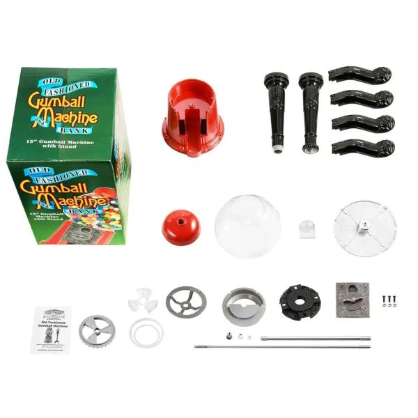 15 in. Vintage Red Gumball Machine Bank with Stand