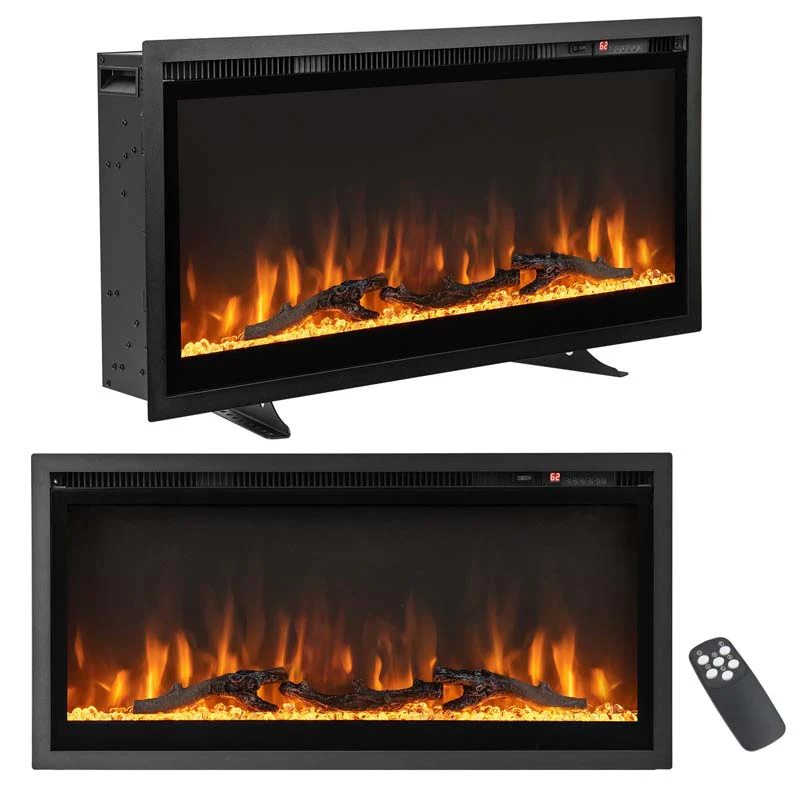 360390394203903950Quot Wide Electric Fireplace Recessedwall Mountedfreestanding 750W1500W Linear Fireplace Heater Insert With 9 Flame Color