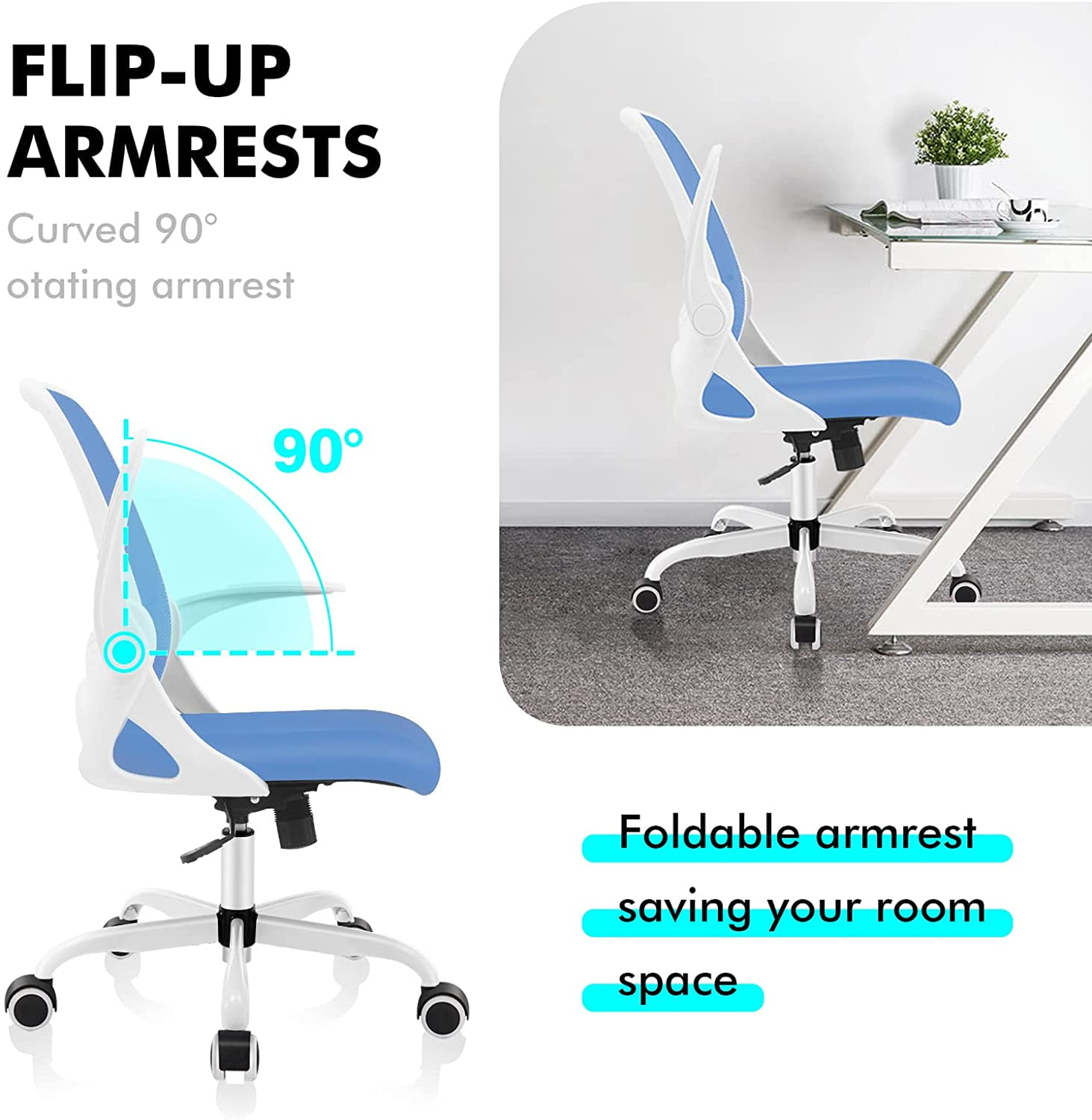 Coolhut Office Chair Ergonomic Home Desk Chair with Adjustable Armrests Mesh Computer Chair, Black
